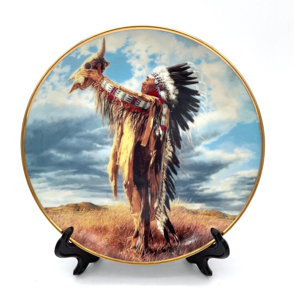 Franklin Mint Collector Plate Paul Calle Prayer to the Great Spirit Gold Trim EX